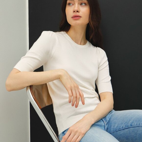 Women's Ivory Short Sleeve Knit Top Be Cool Size Large NWT - Picture 4 of 4